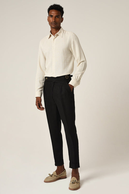 Antioch High-Waisted Belted Pleated Linen Pants