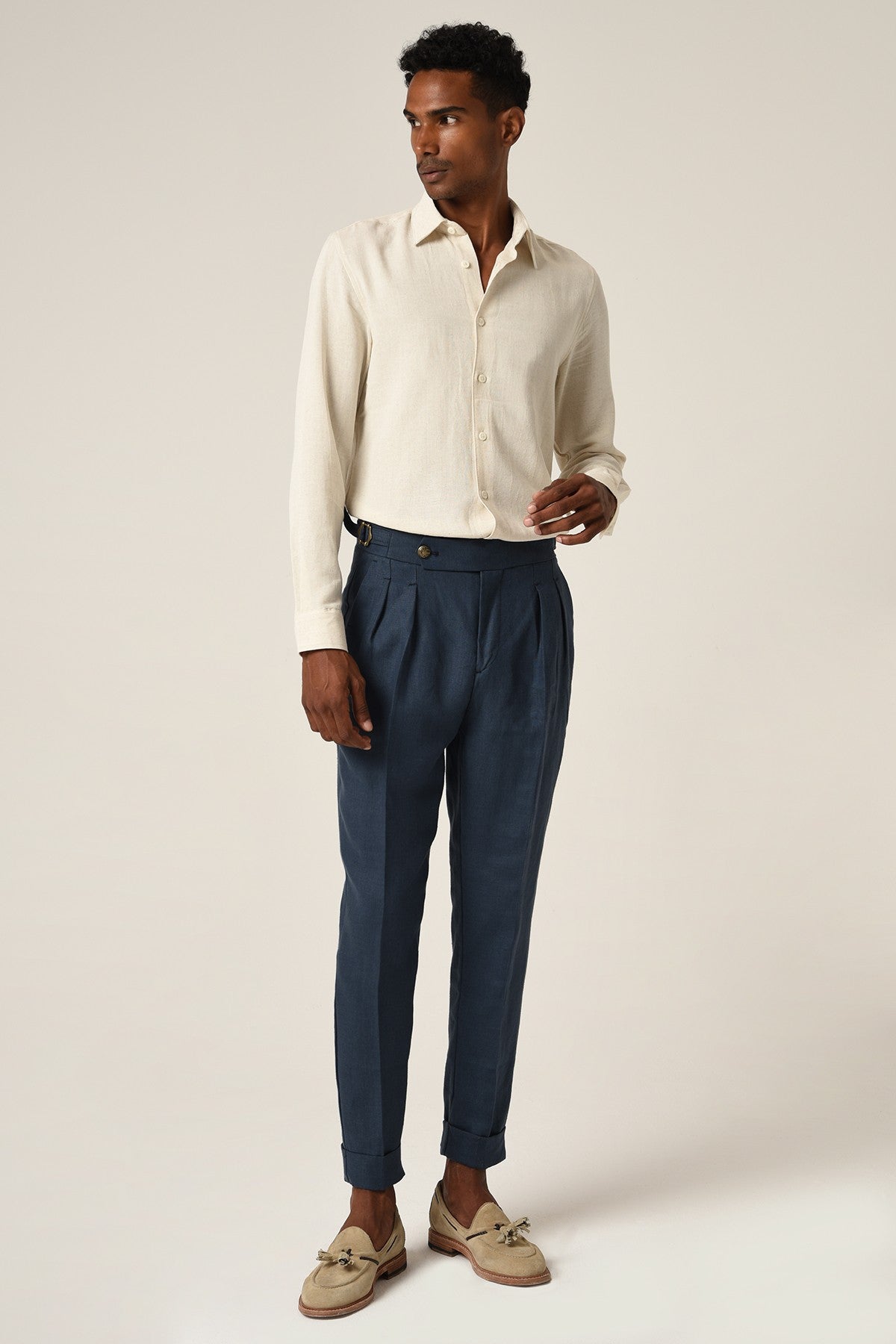 Antioch High-Waisted Belted Pleated Linen Pants