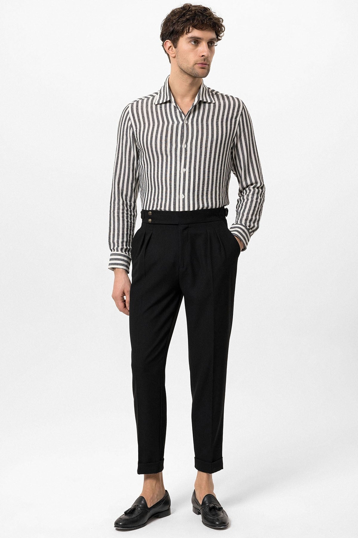 Antioch High-Waisted Pleated Pants with Side Buckles