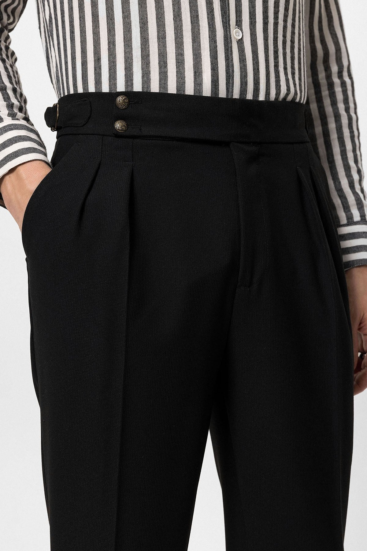 Antioch High-Waisted Pleated Pants with Side Buckles