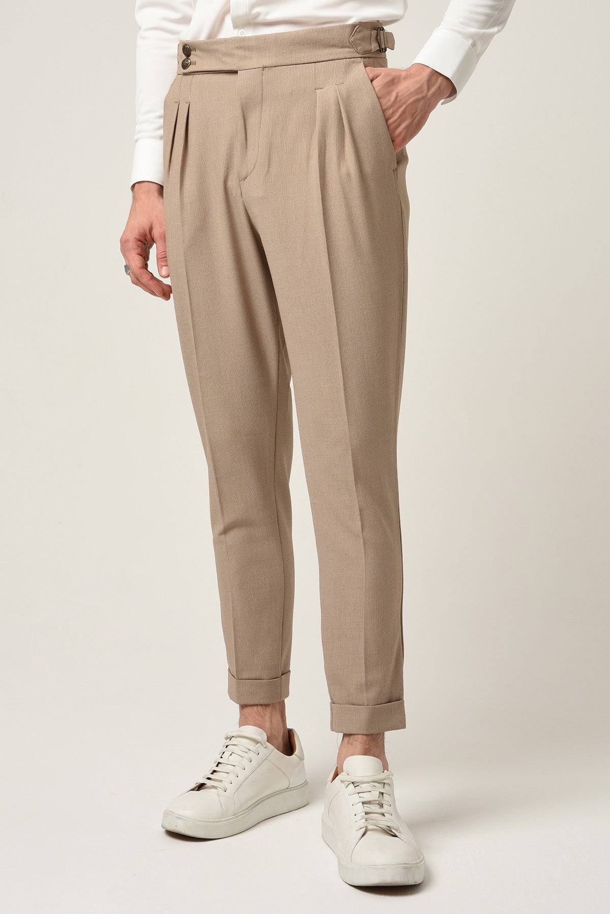 Antioch High-Waisted Pleated Pants with Side Buckles