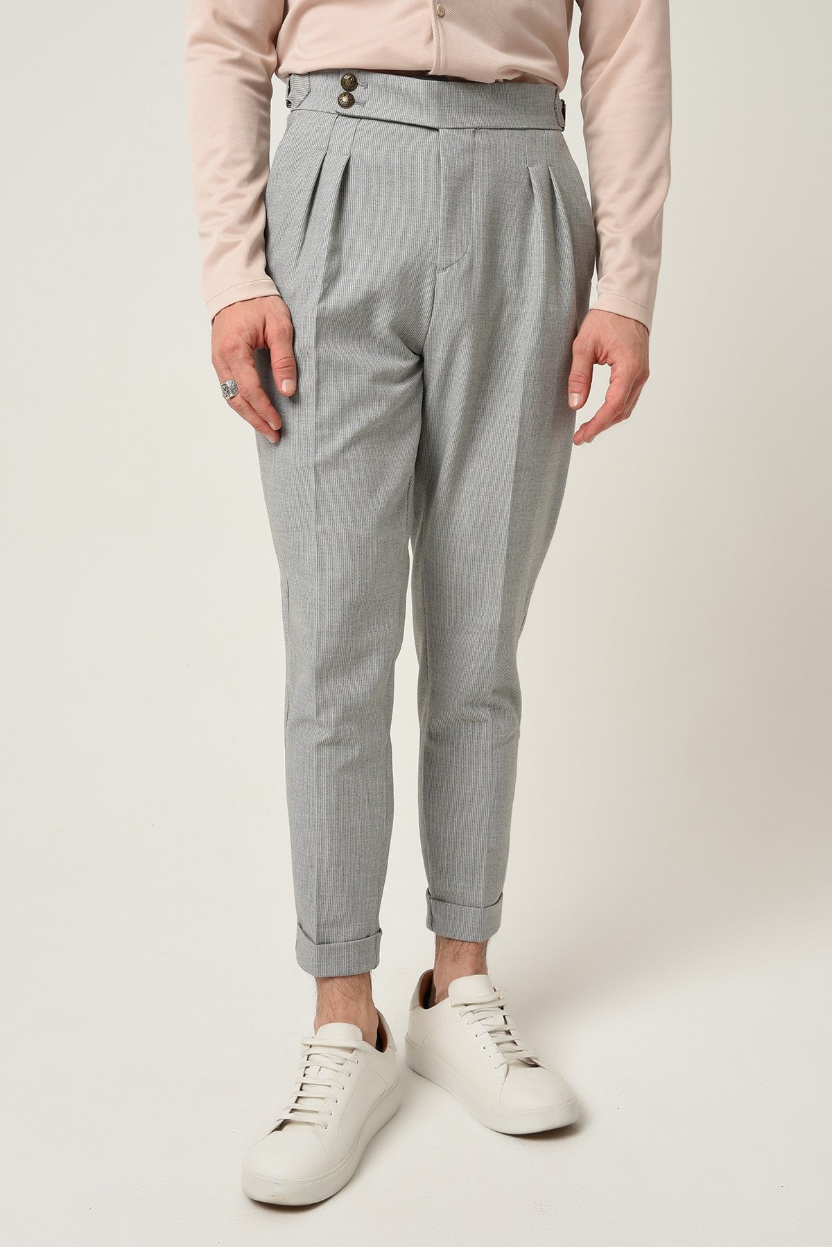 Antioch High-Waisted Pleated Pants with Side Buckles
