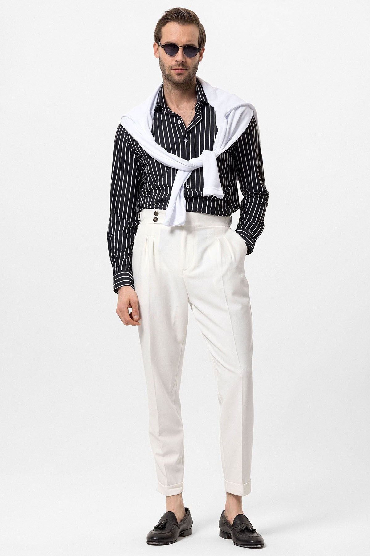 Antioch High-Waisted Pleated Pants with Side Buckles
