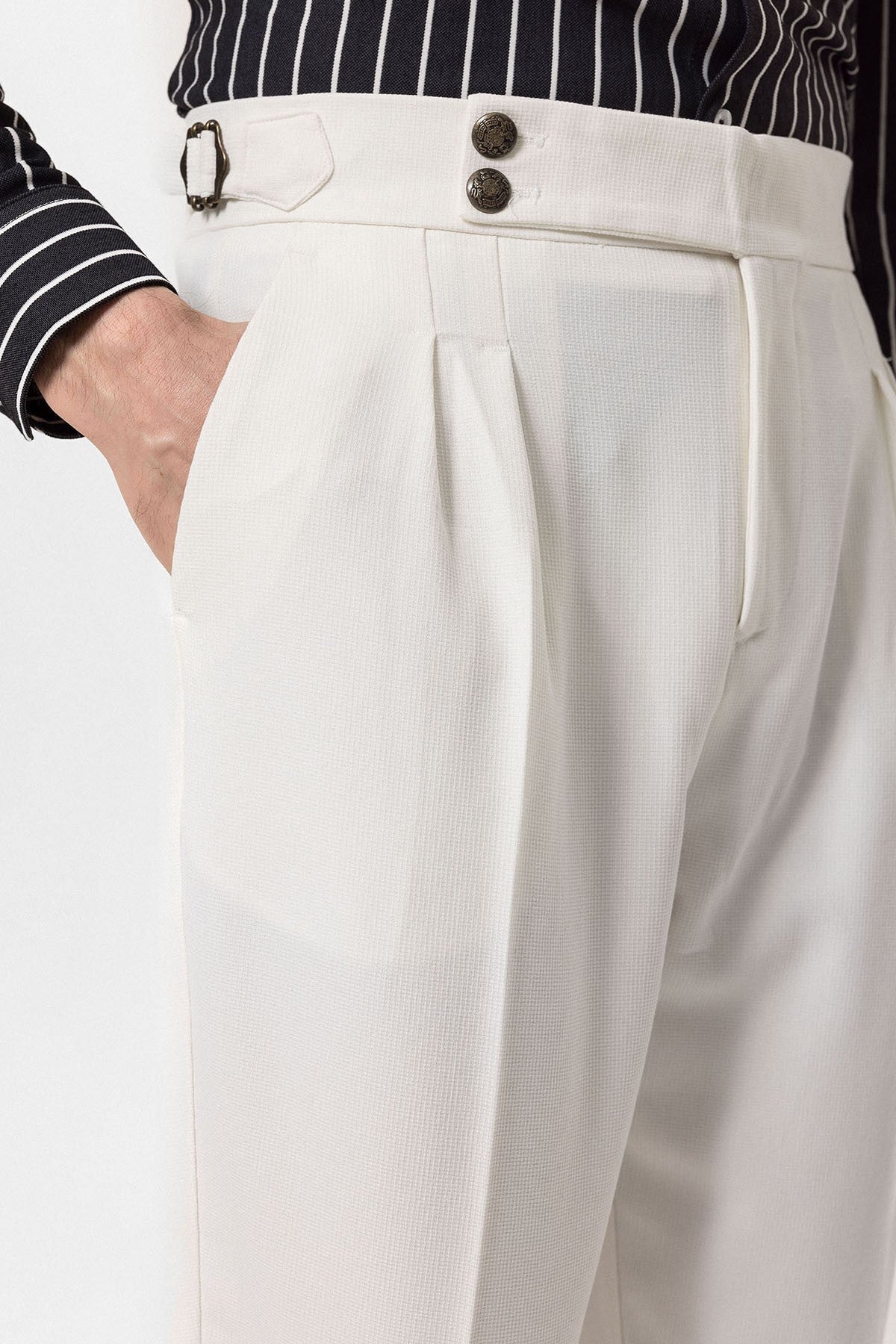 Antioch High-Waisted Pleated Pants with Side Buckles