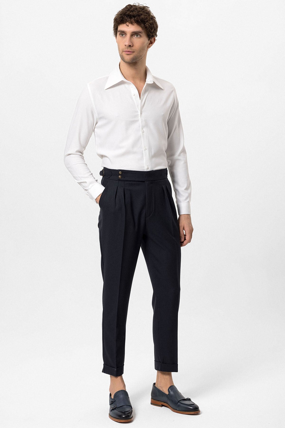Antioch High-Waisted Pleated Pants with Side Buckles