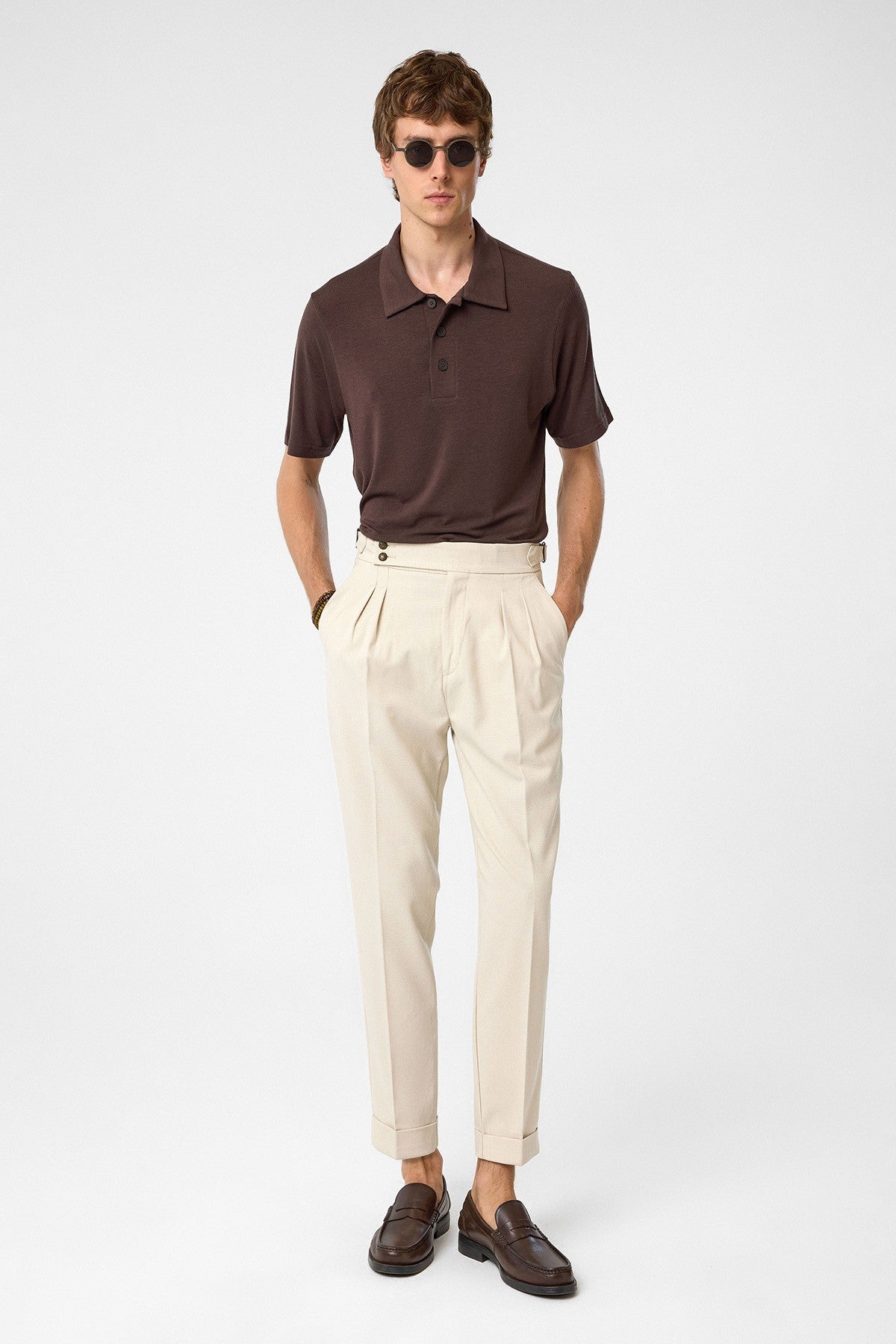 Antioch High-Waisted Pleated Pants with Side Buckles