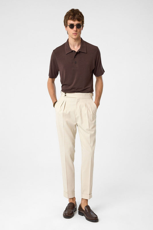 Antioch High-Waisted Pleated Pants with Side Buckles