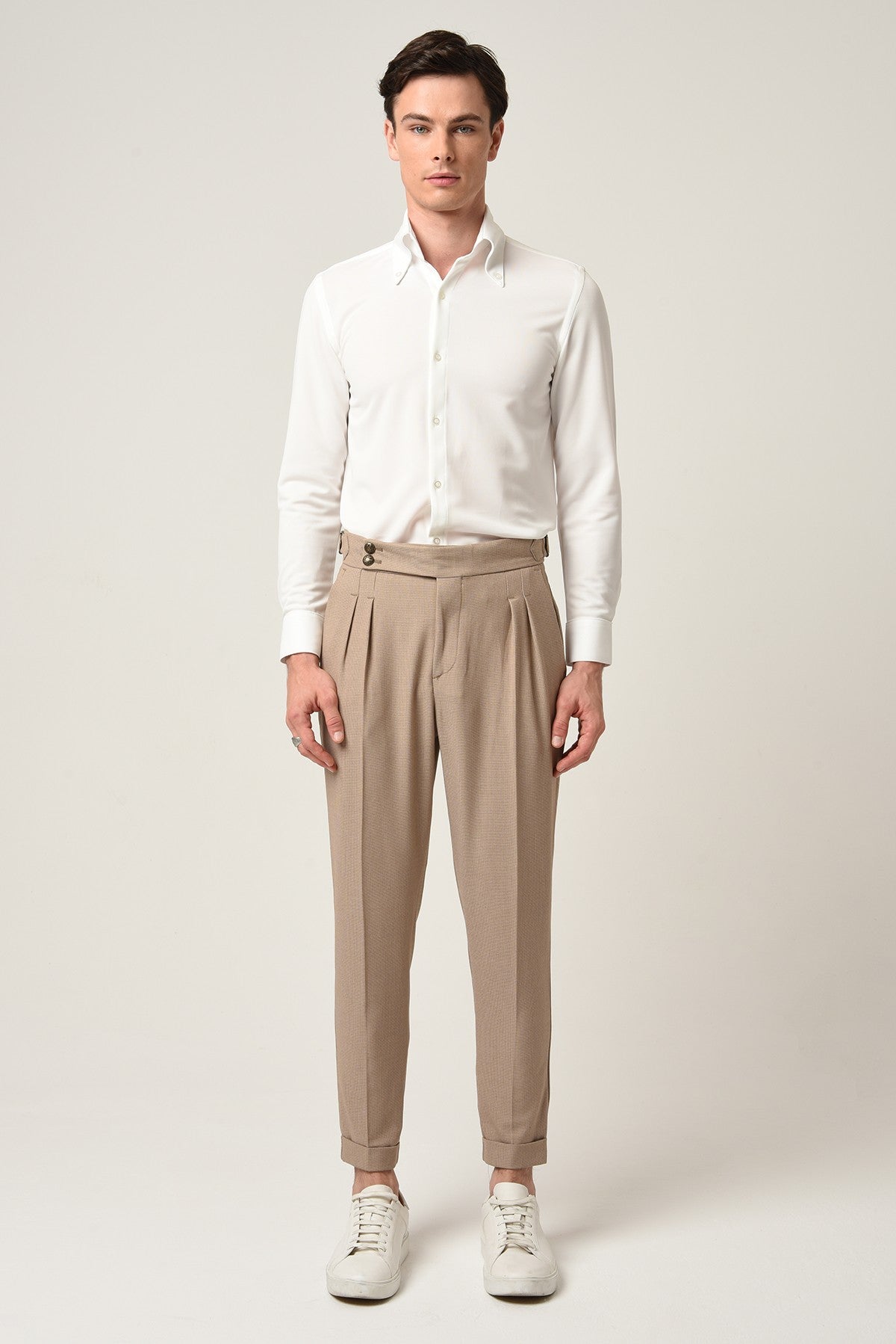 Antioch High-Waisted Pleated Pants with Side Buckles
