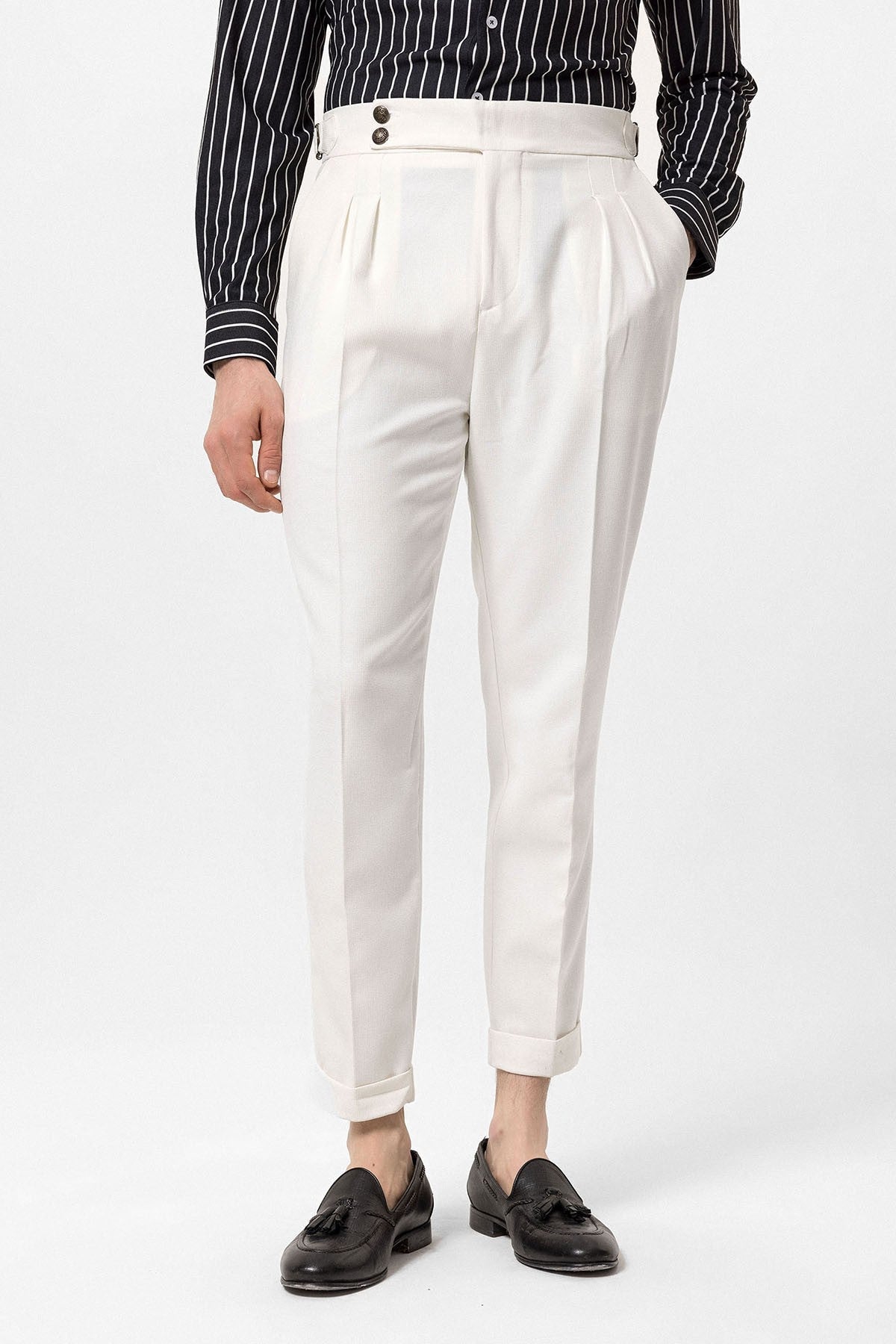 Antioch High-Waisted Pleated Pants with Side Buckles