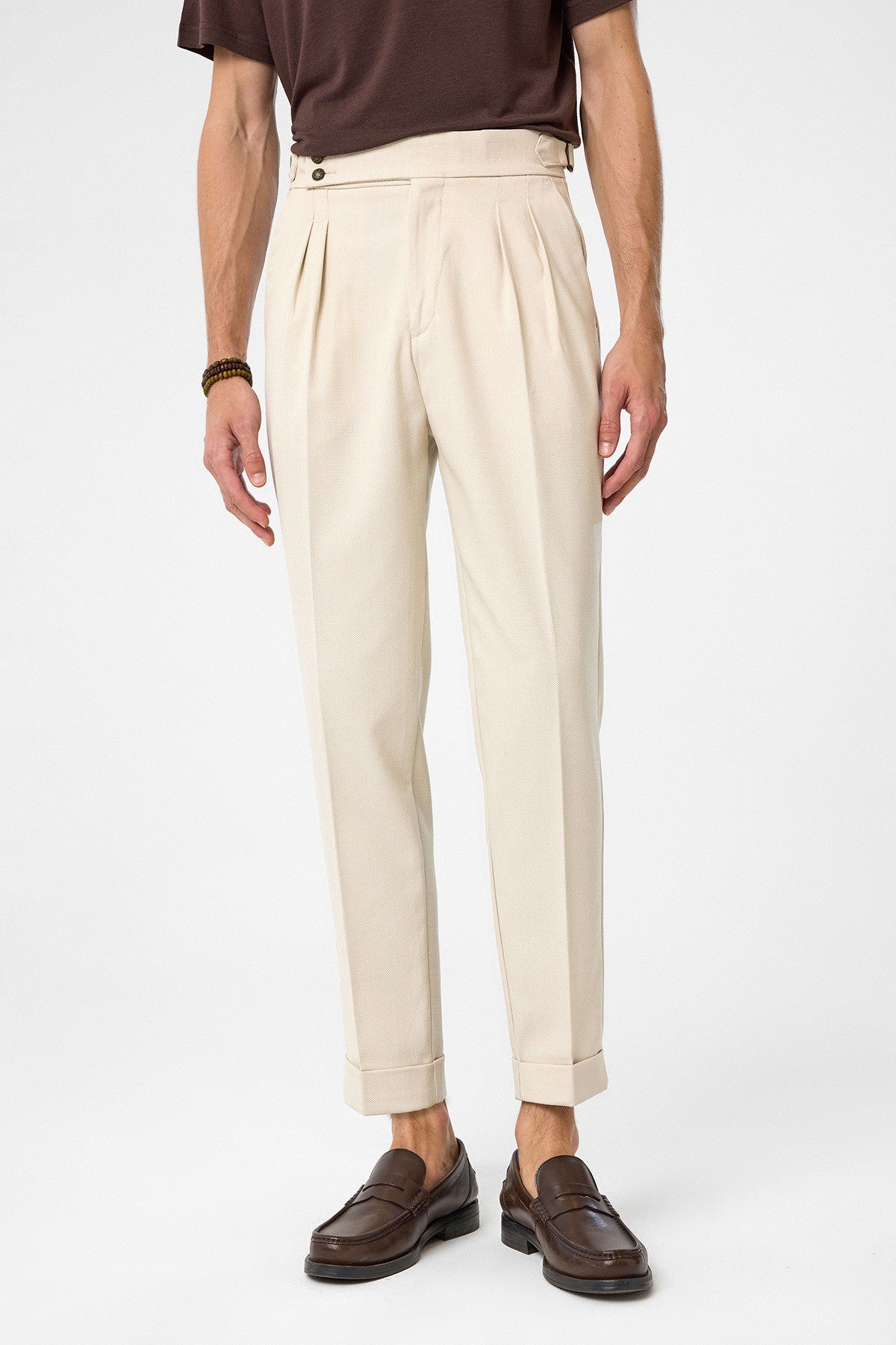 Antioch High-Waisted Pleated Pants with Side Buckles