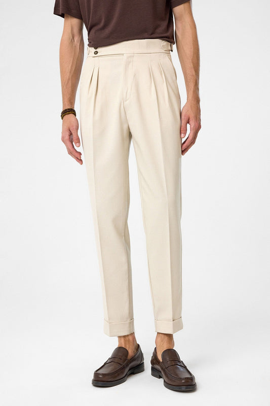 Antioch High-Waisted Pleated Pants with Side Buckles