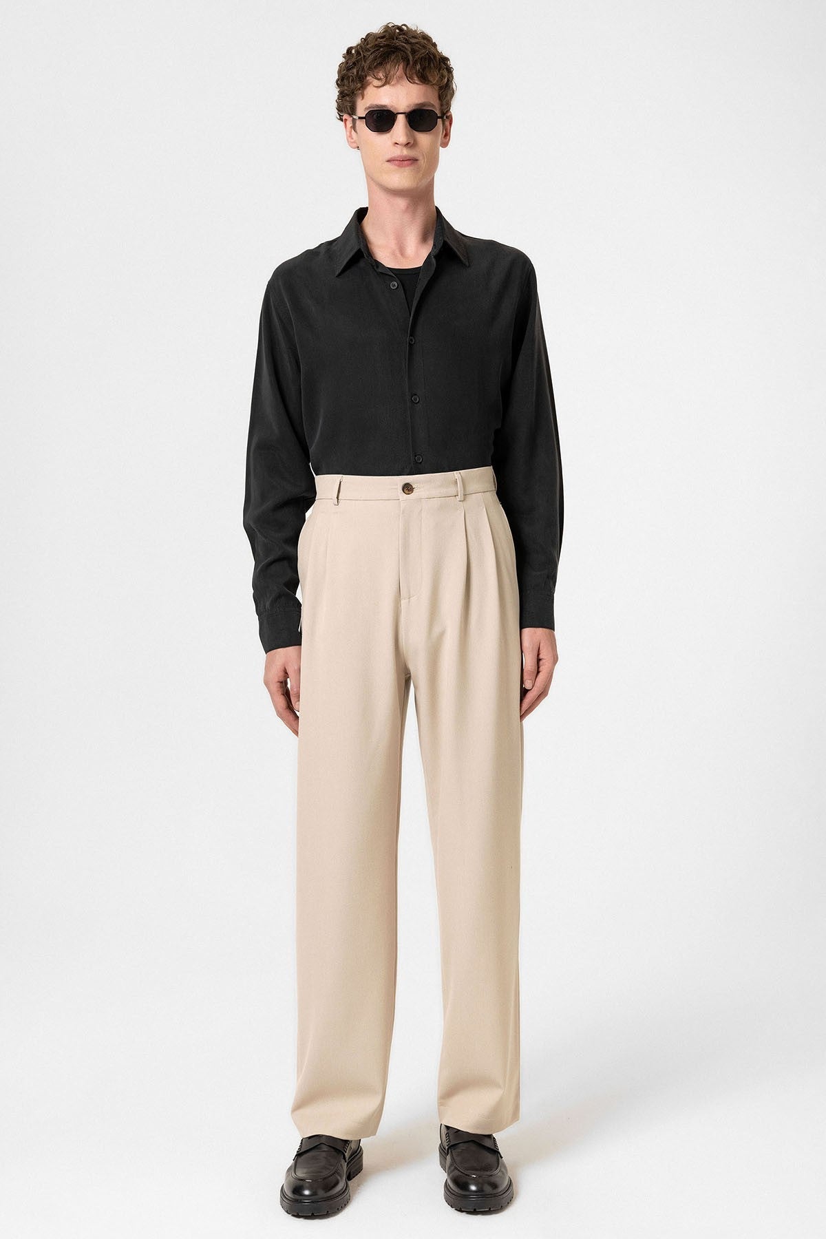 High-Waisted Pleated Relaxed-Fit Men's Pants