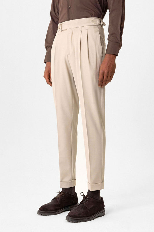 High-Waisted Pleated Carrot-Fit Men's Pants