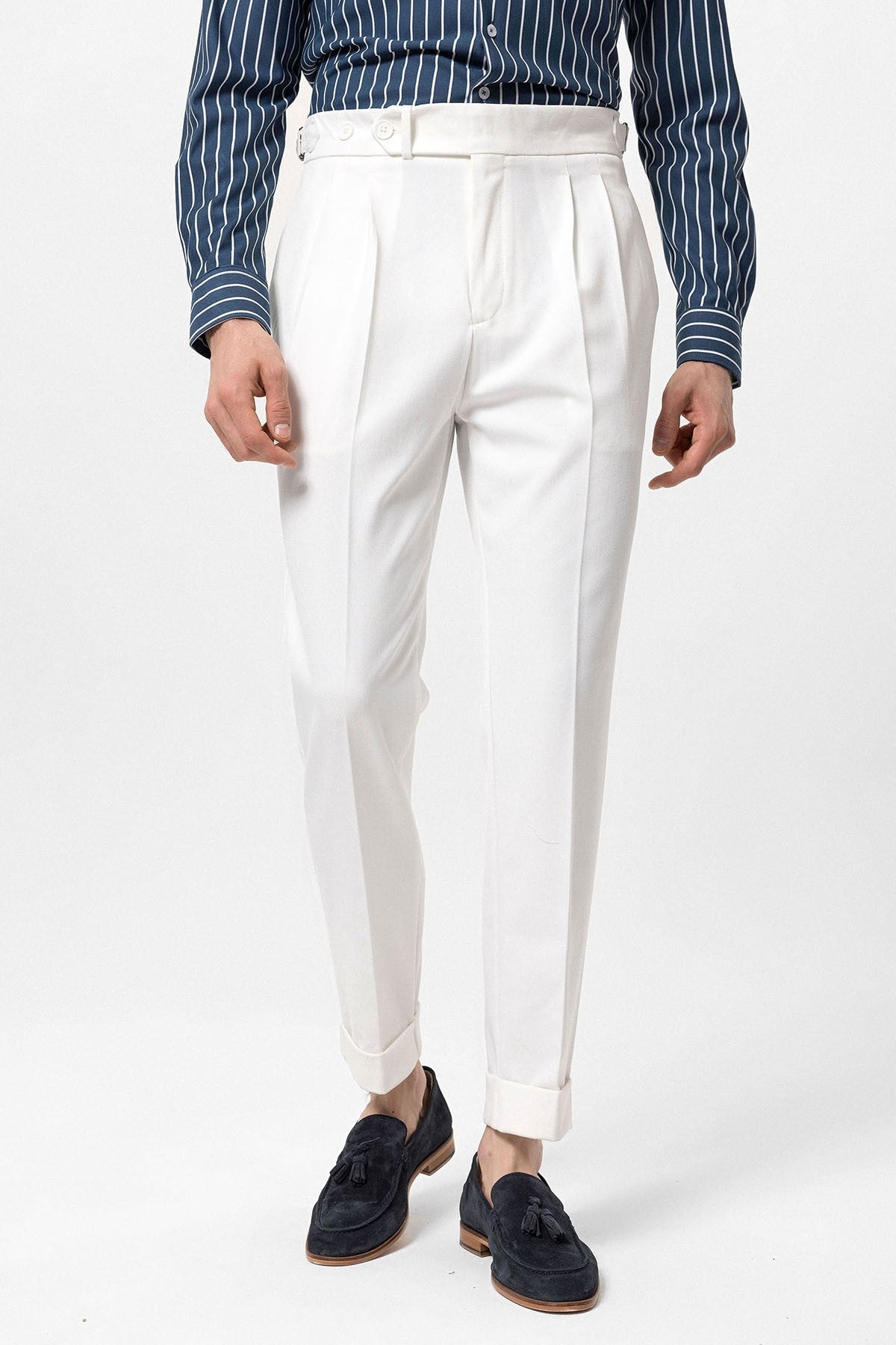 High-Waisted Pleated Carrot-Fit Men's Pants