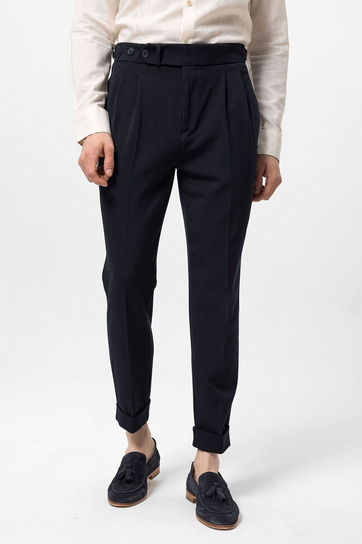 High-Waisted Pleated Carrot-Fit Men's Pants