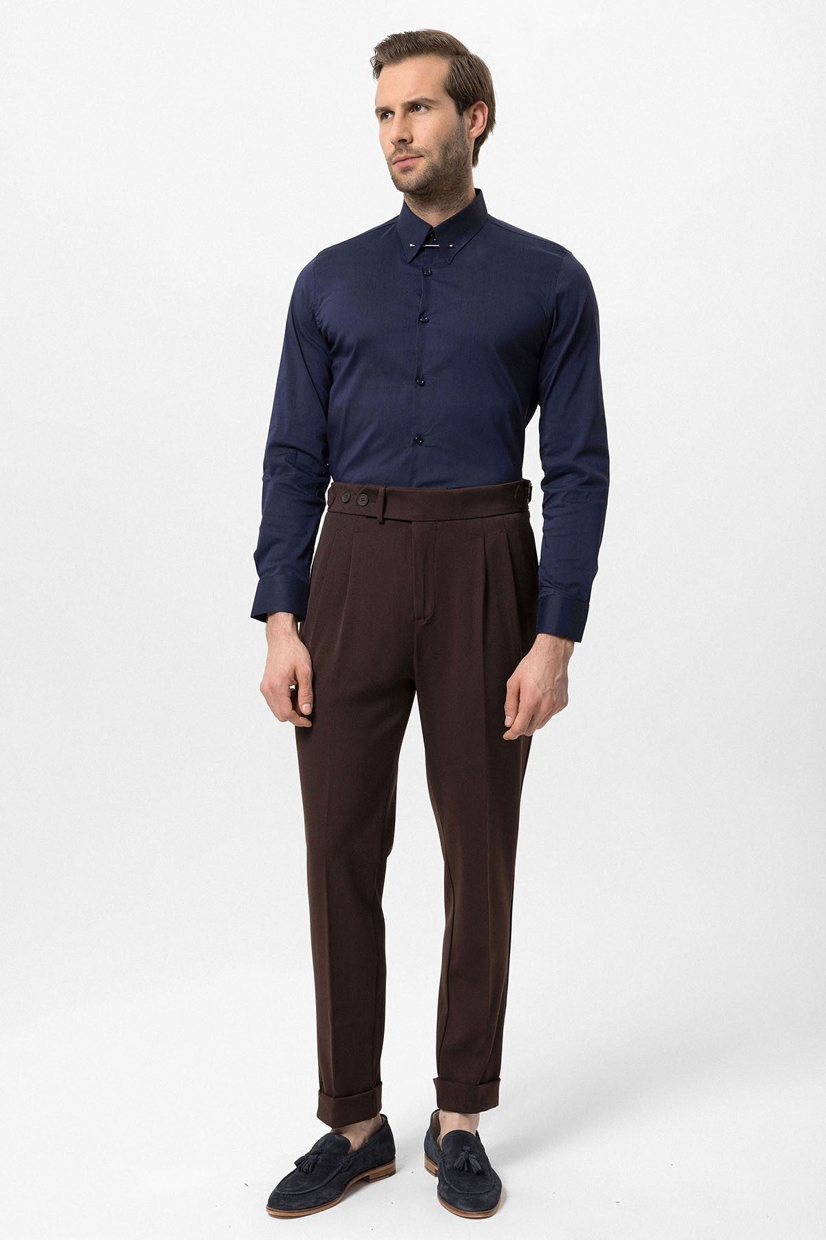 High-Waisted Pleated Carrot-Fit Men's Pants