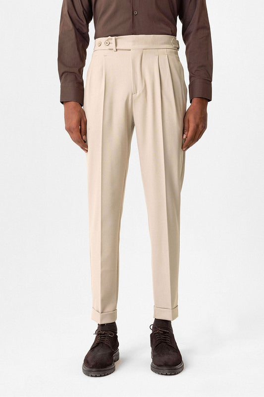 High-Waisted Pleated Carrot-Fit Men's Pants