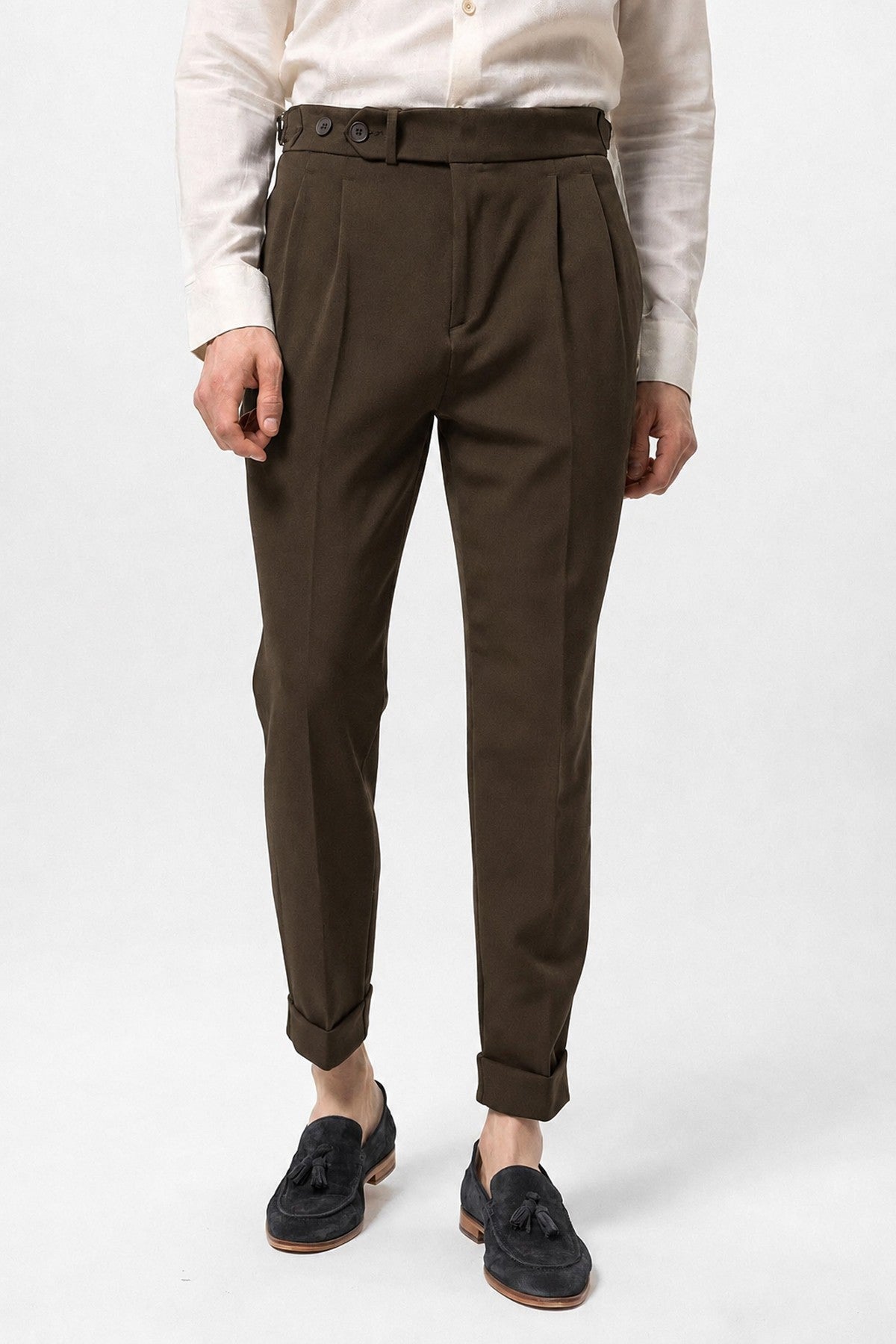 High-Waisted Pleated Carrot-Fit Men's Pants