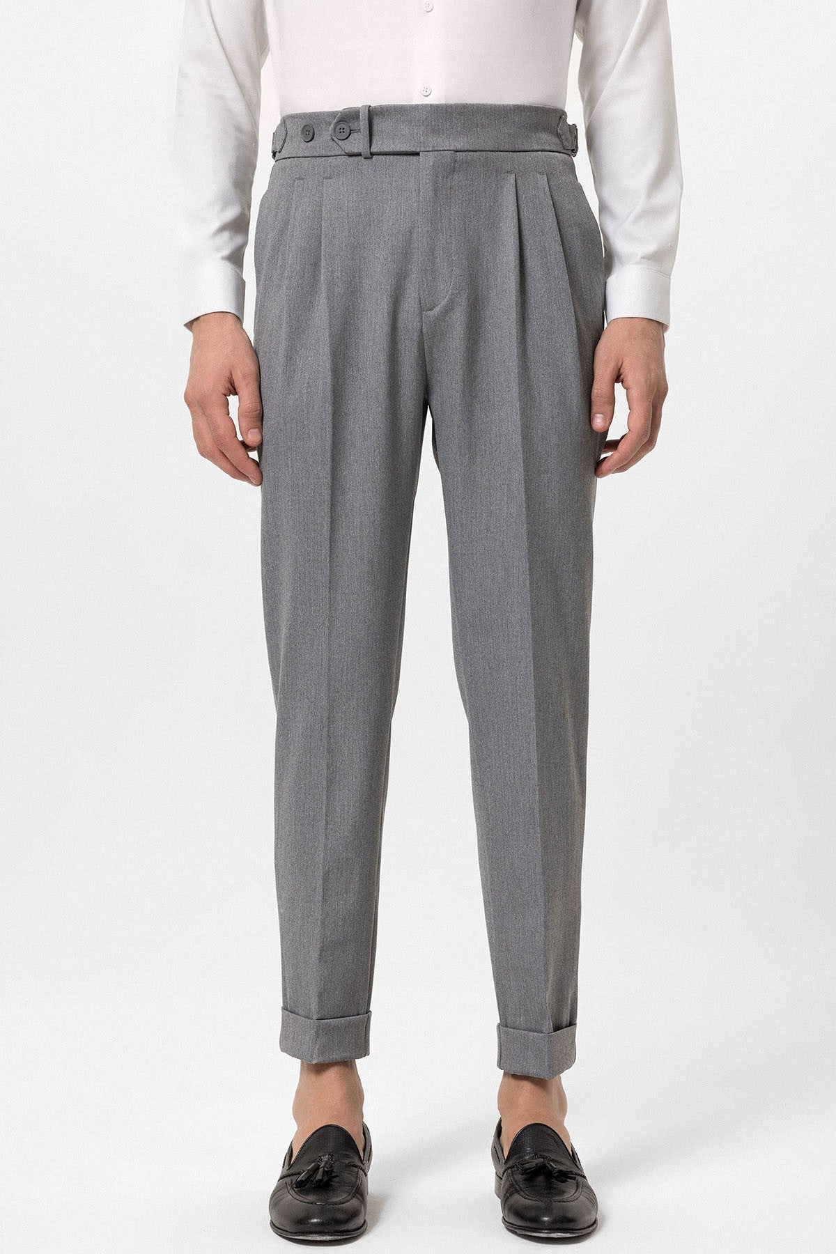 High-Waisted Pleated Carrot-Fit Men's Pants