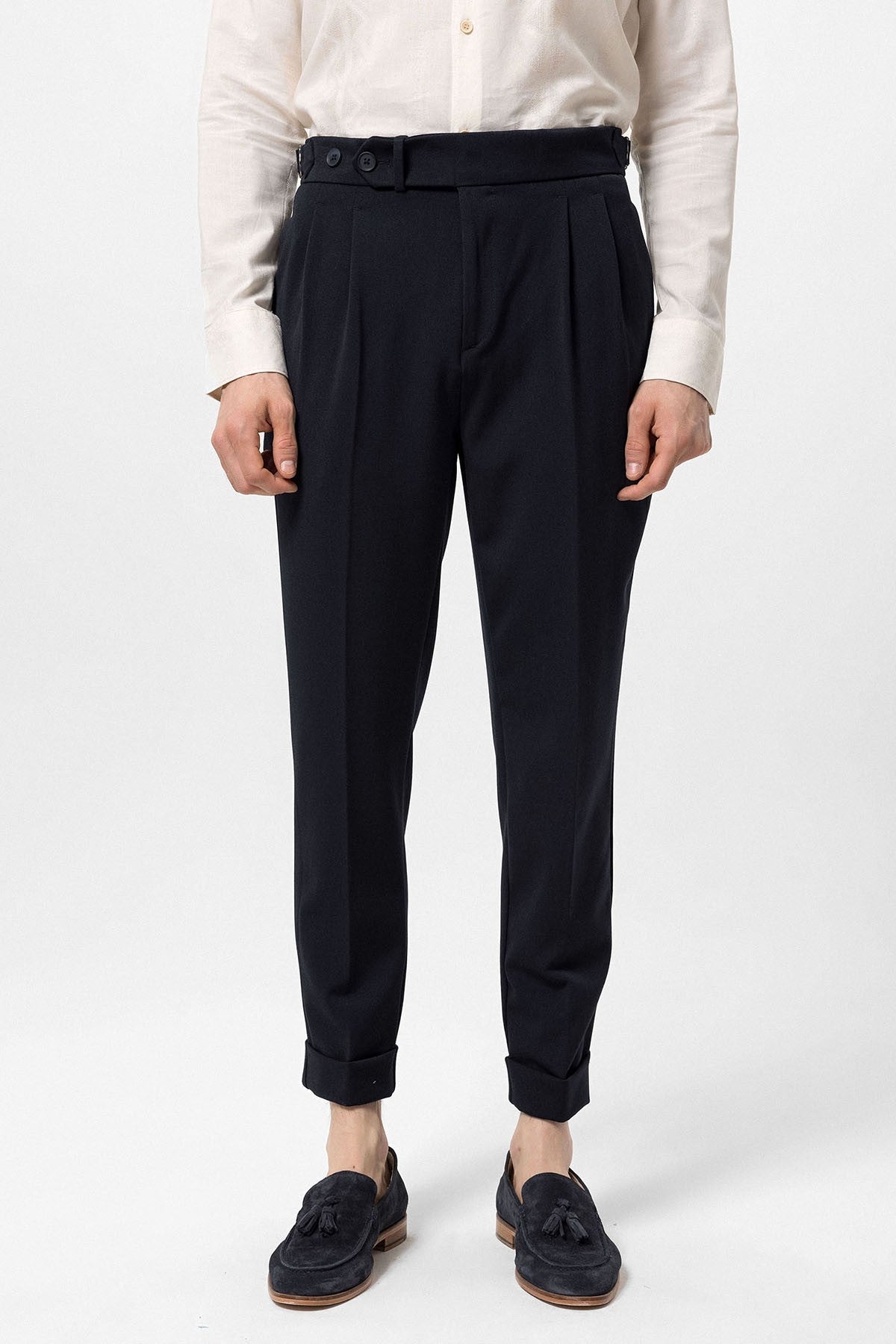 High-Waisted Pleated Carrot-Fit Men's Pants