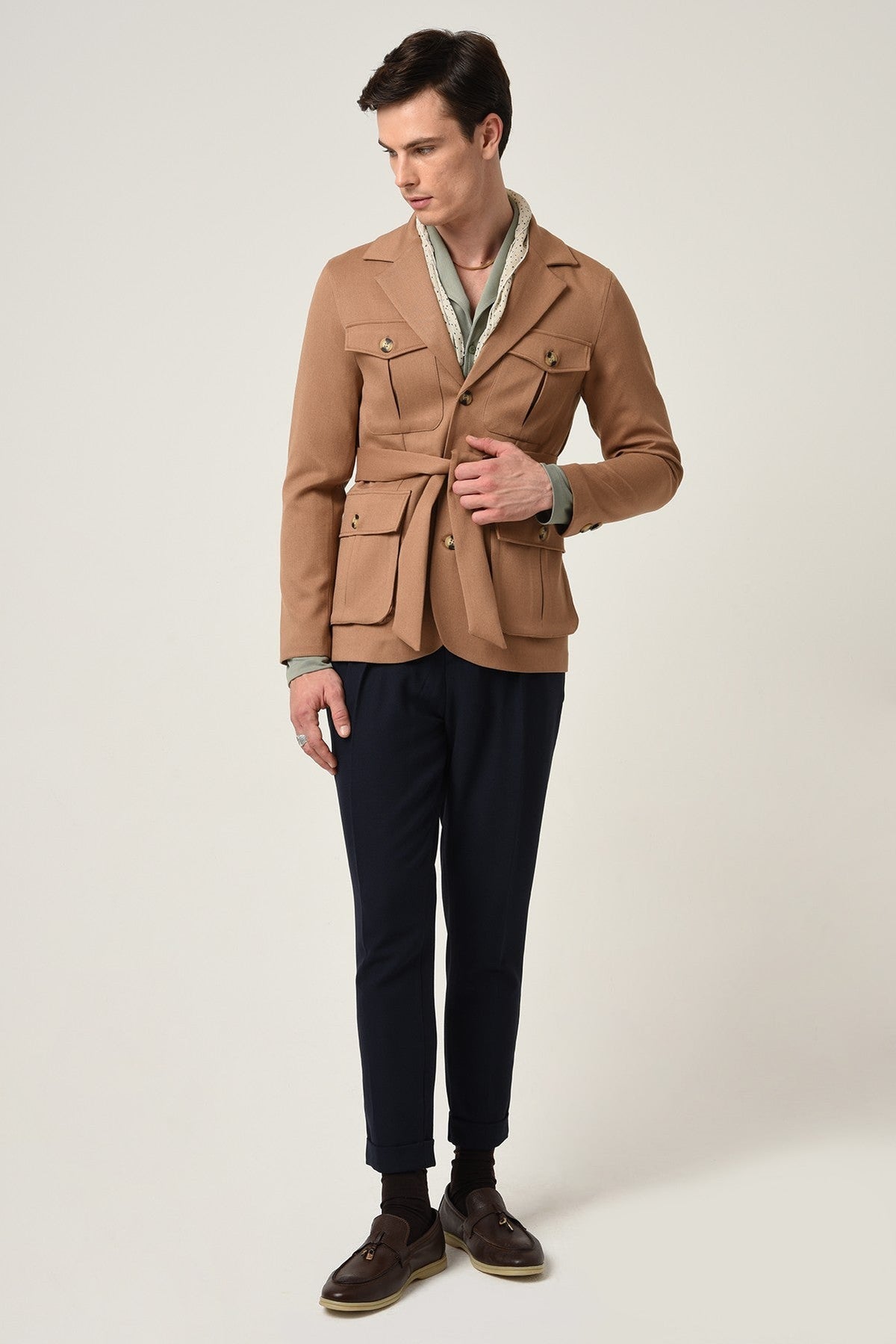 Antioch Men's Jacket with Collar and Belt, All-Season Coat
