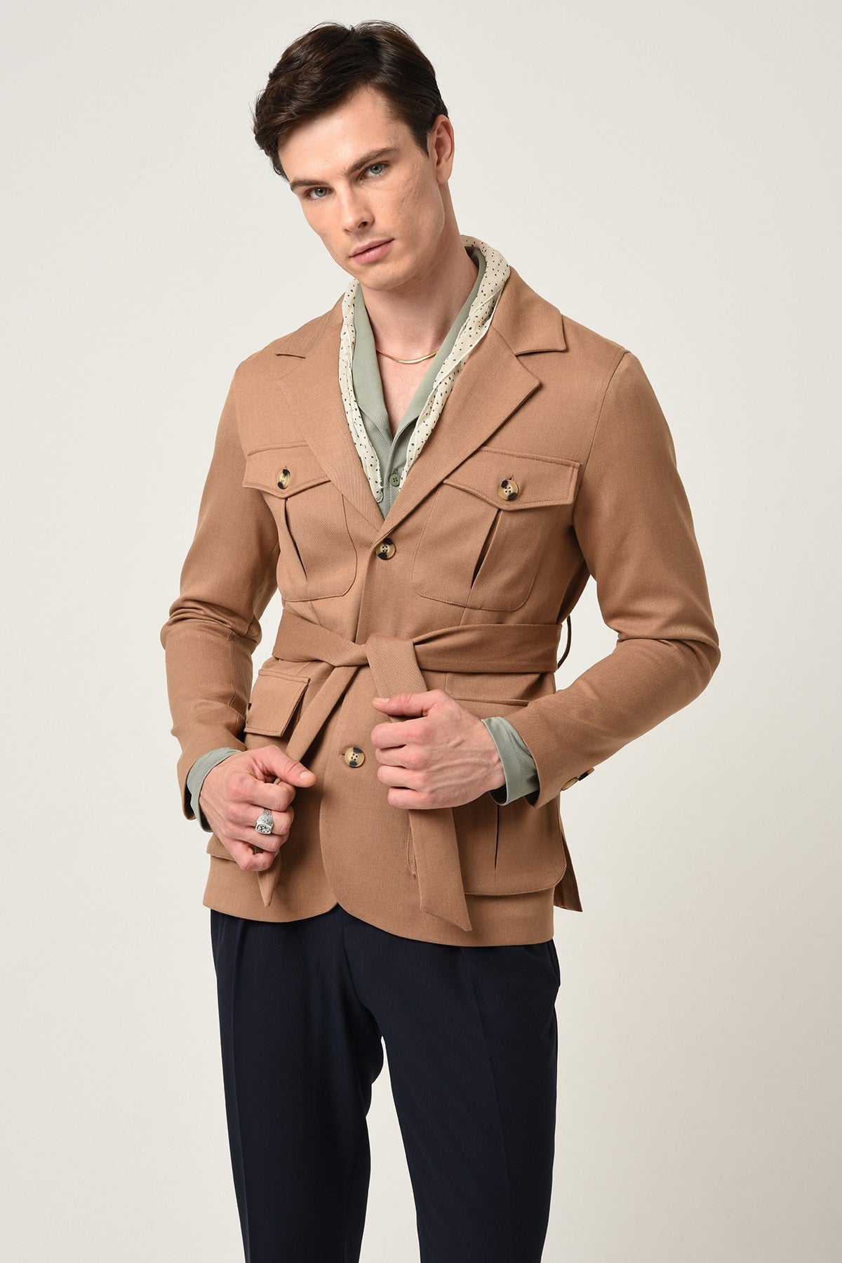 Antioch Men's Jacket with Collar and Belt, All-Season Coat