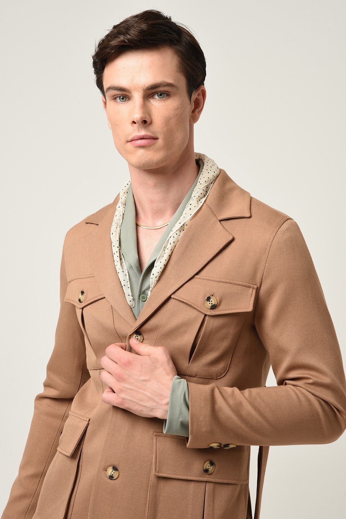Antioch Men's Jacket with Collar and Belt, All-Season Coat