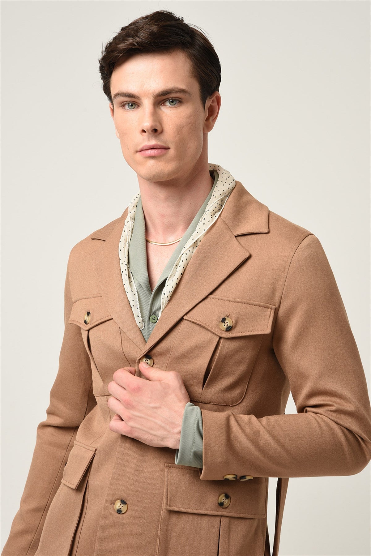 Antioch Men's Jacket with Collar and Belt, All-Season Coat