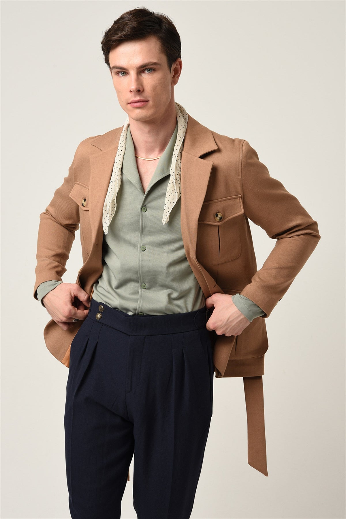Antioch Men's Jacket with Collar and Belt, All-Season Coat