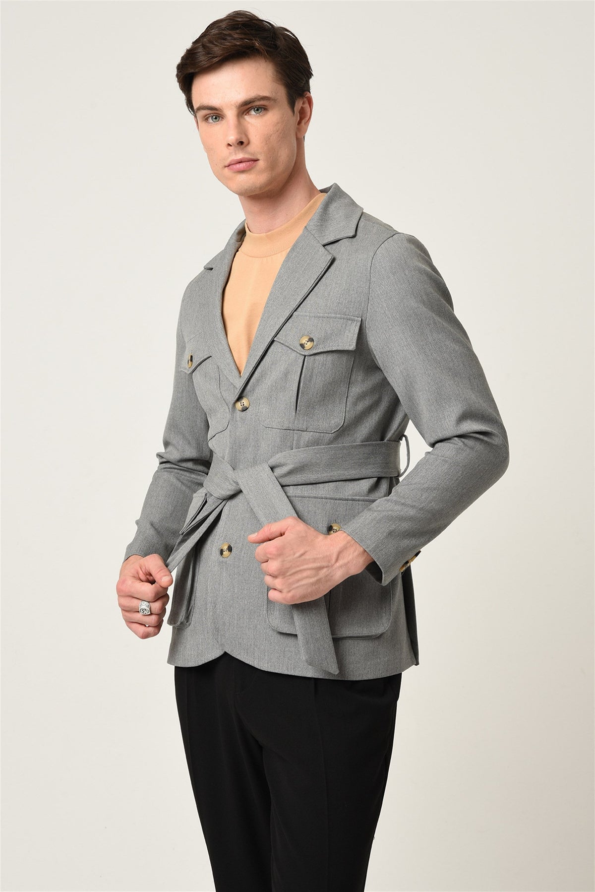 Antioch Men's Jacket with Collar and Belt, All-Season Coat