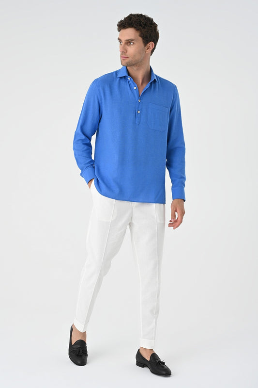 Men's Long-Sleeved Shirt with Half-Button Closure