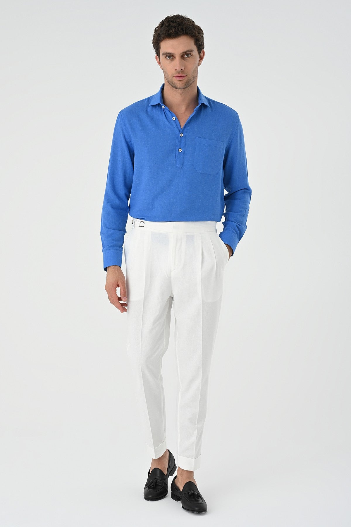 Men's Long-Sleeved Shirt with Half-Button Closure