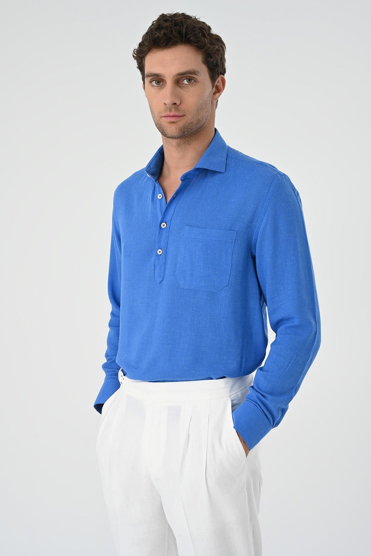 Men's Long-Sleeved Shirt with Half-Button Closure