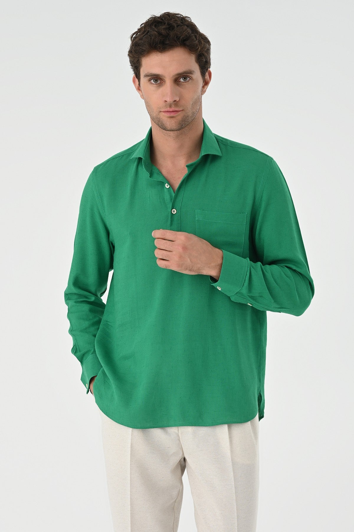 Men's Long-Sleeved Shirt with Half-Button Closure