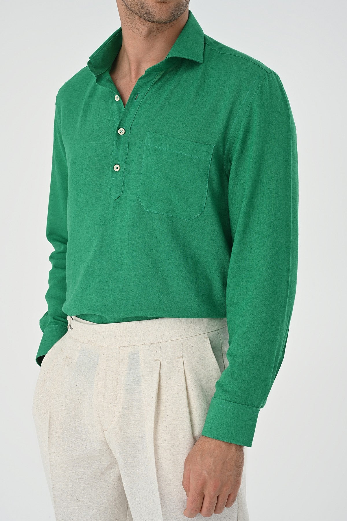 Men's Long-Sleeved Shirt with Half-Button Closure