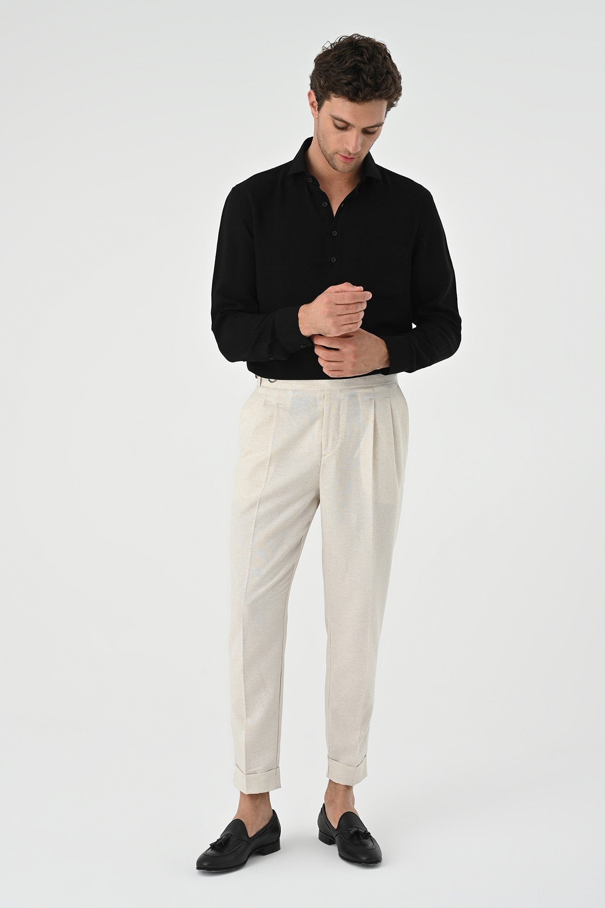 Men's Long-Sleeved Shirt with Half-Button Closure