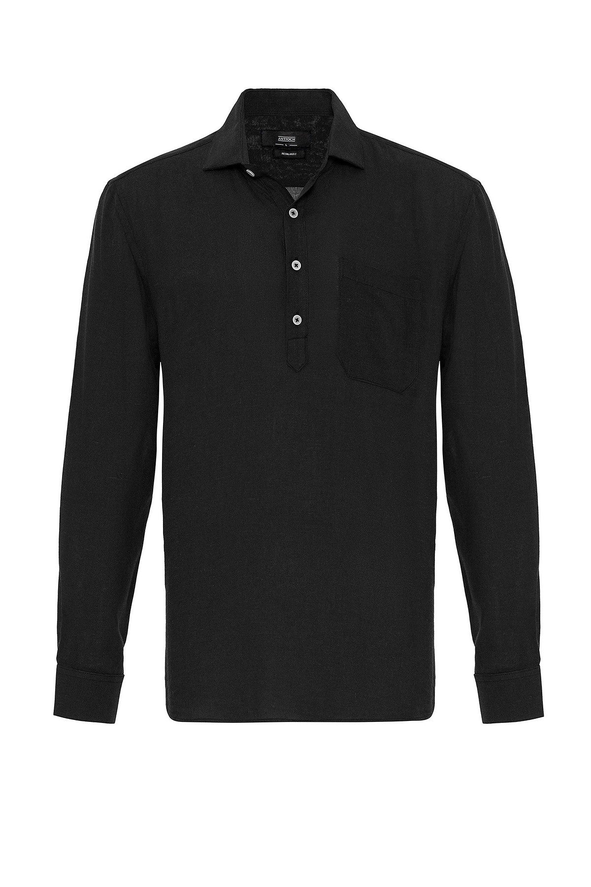 Men's Long-Sleeved Shirt with Half-Button Closure