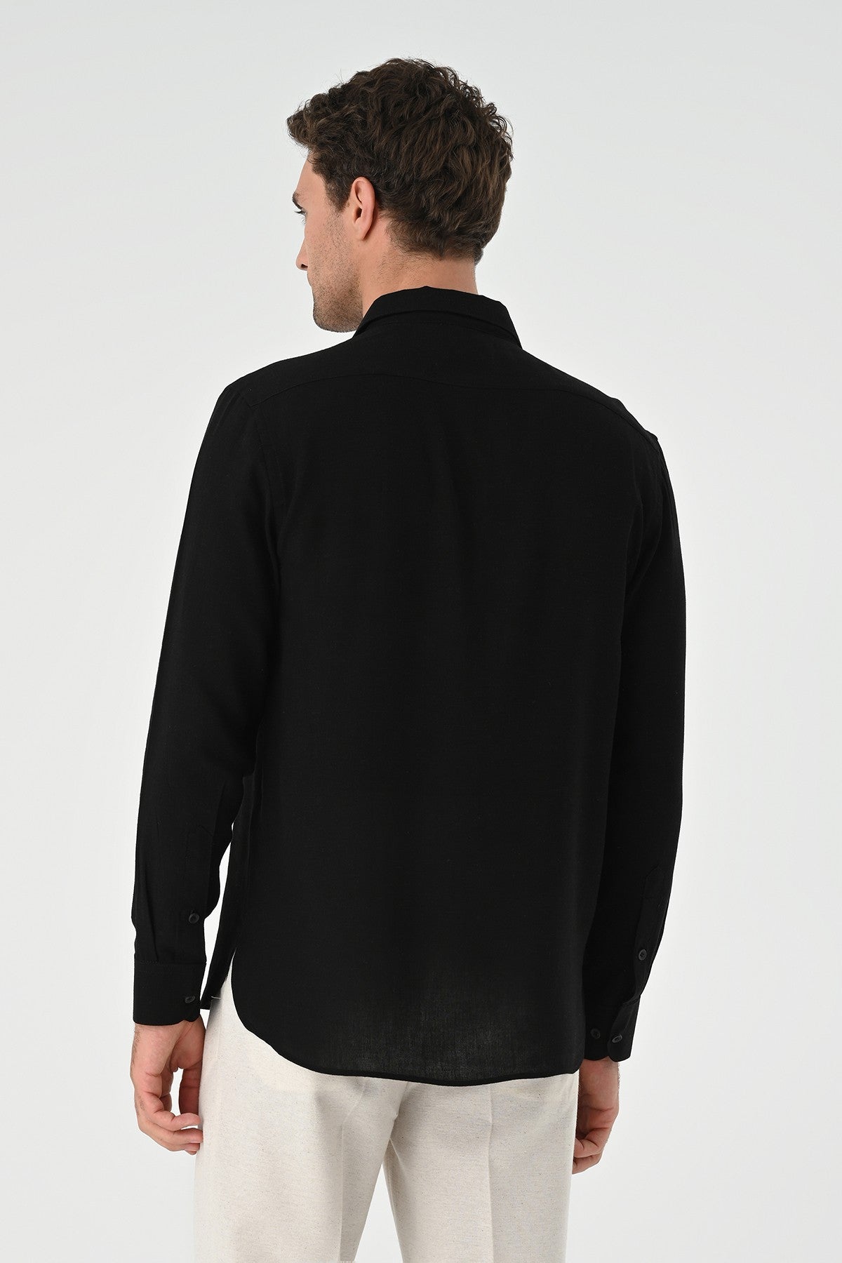Men's Long-Sleeved Shirt with Half-Button Closure
