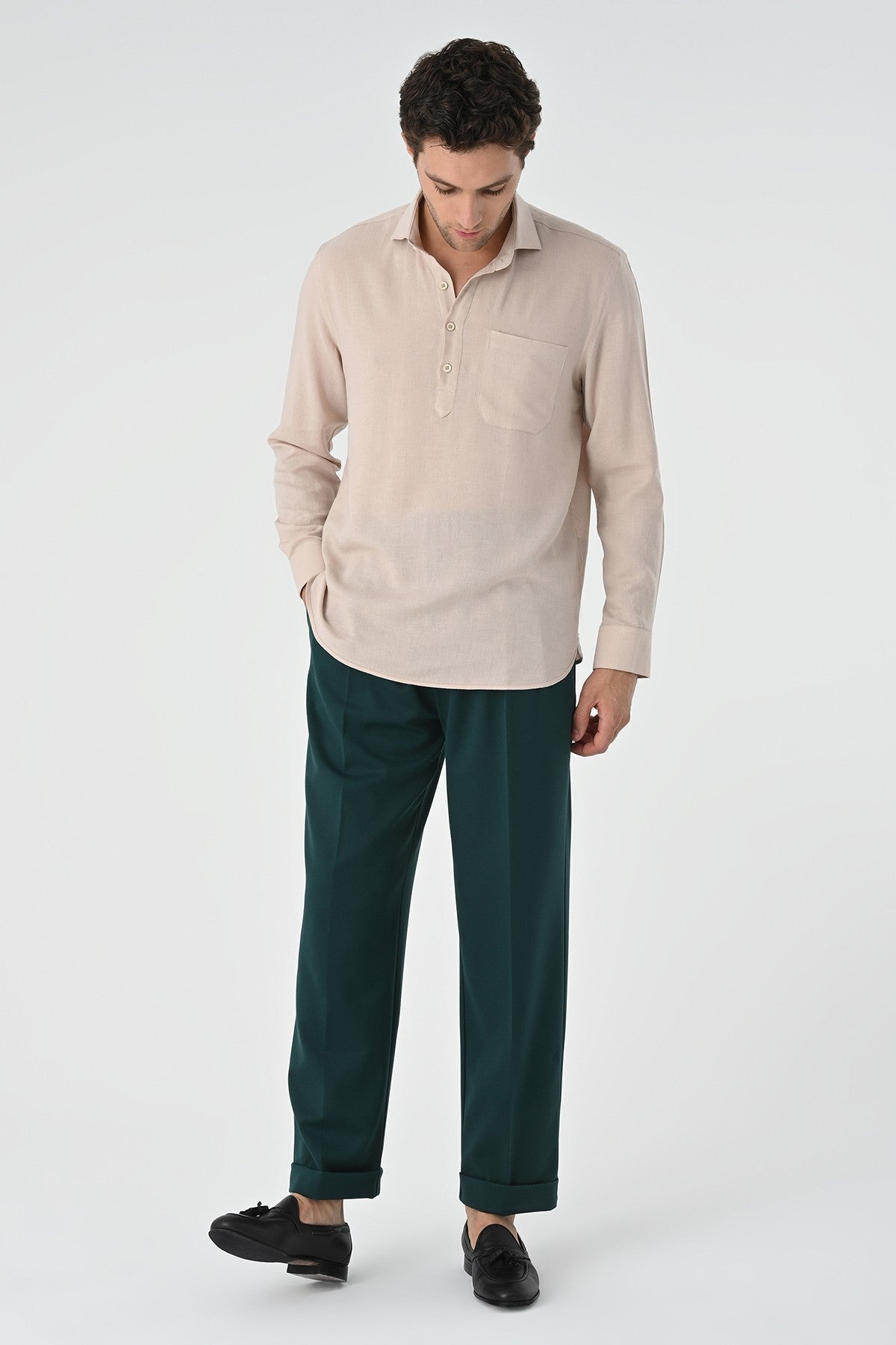 Men's Long-Sleeved Shirt with Half-Button Closure