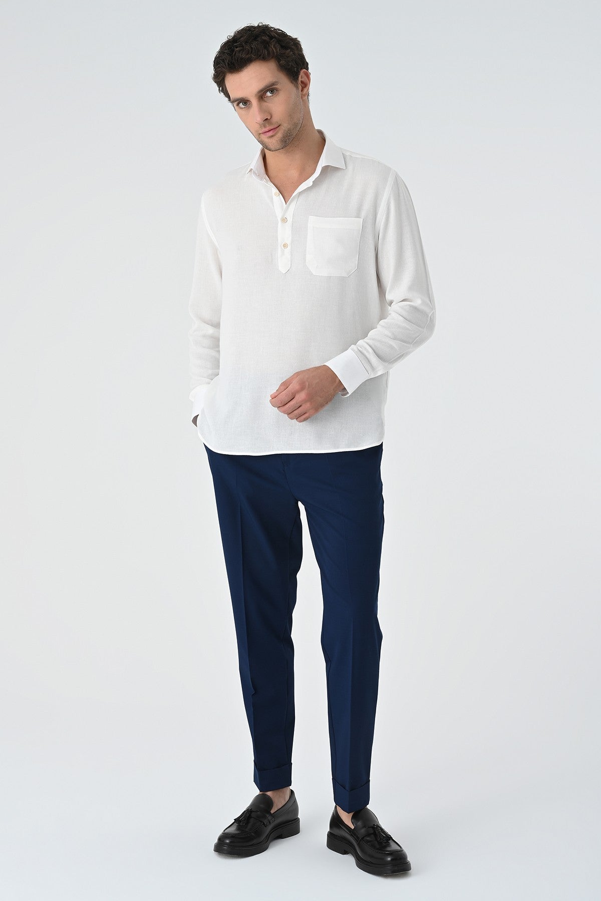 Men's Long-Sleeved Shirt with Half-Button Closure
