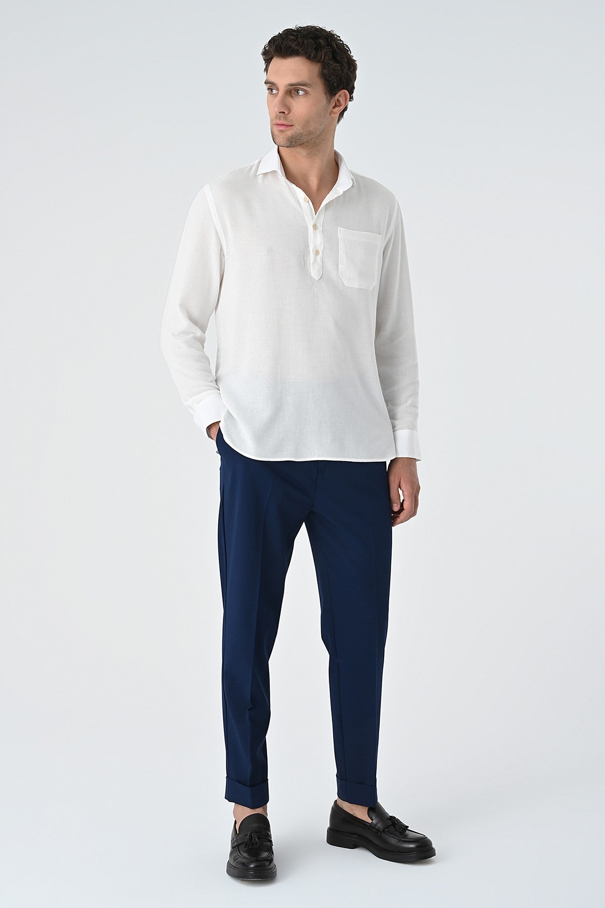 Men's Long-Sleeved Shirt with Half-Button Closure