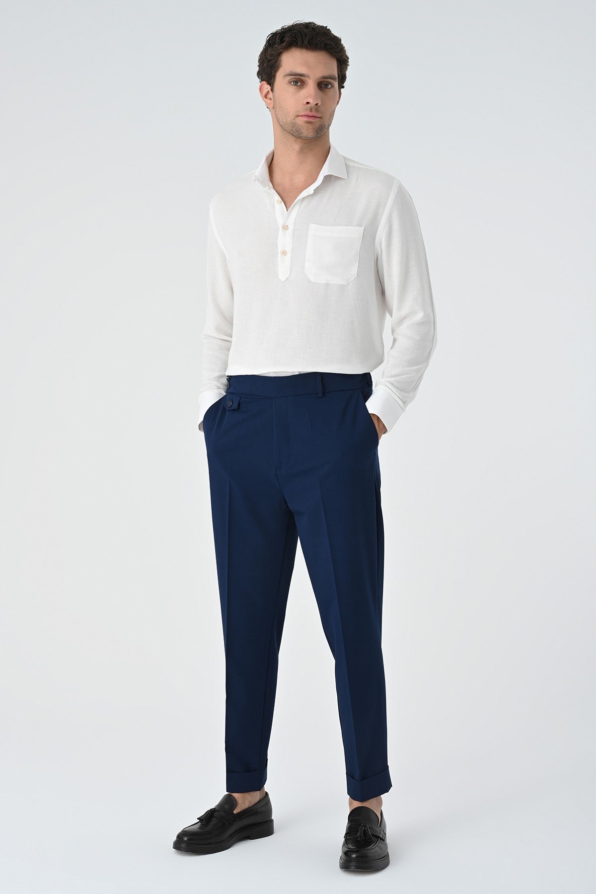 Men's Long-Sleeved Shirt with Half-Button Closure