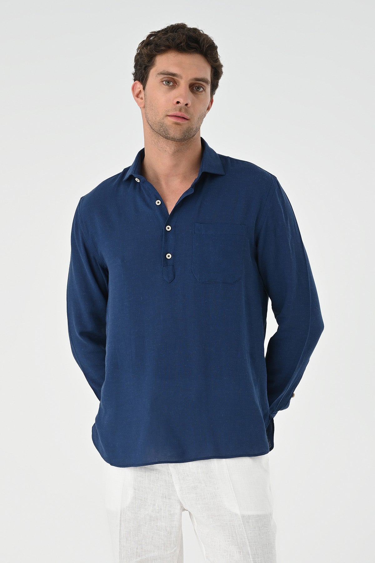 Men's Long-Sleeved Shirt with Half-Button Closure