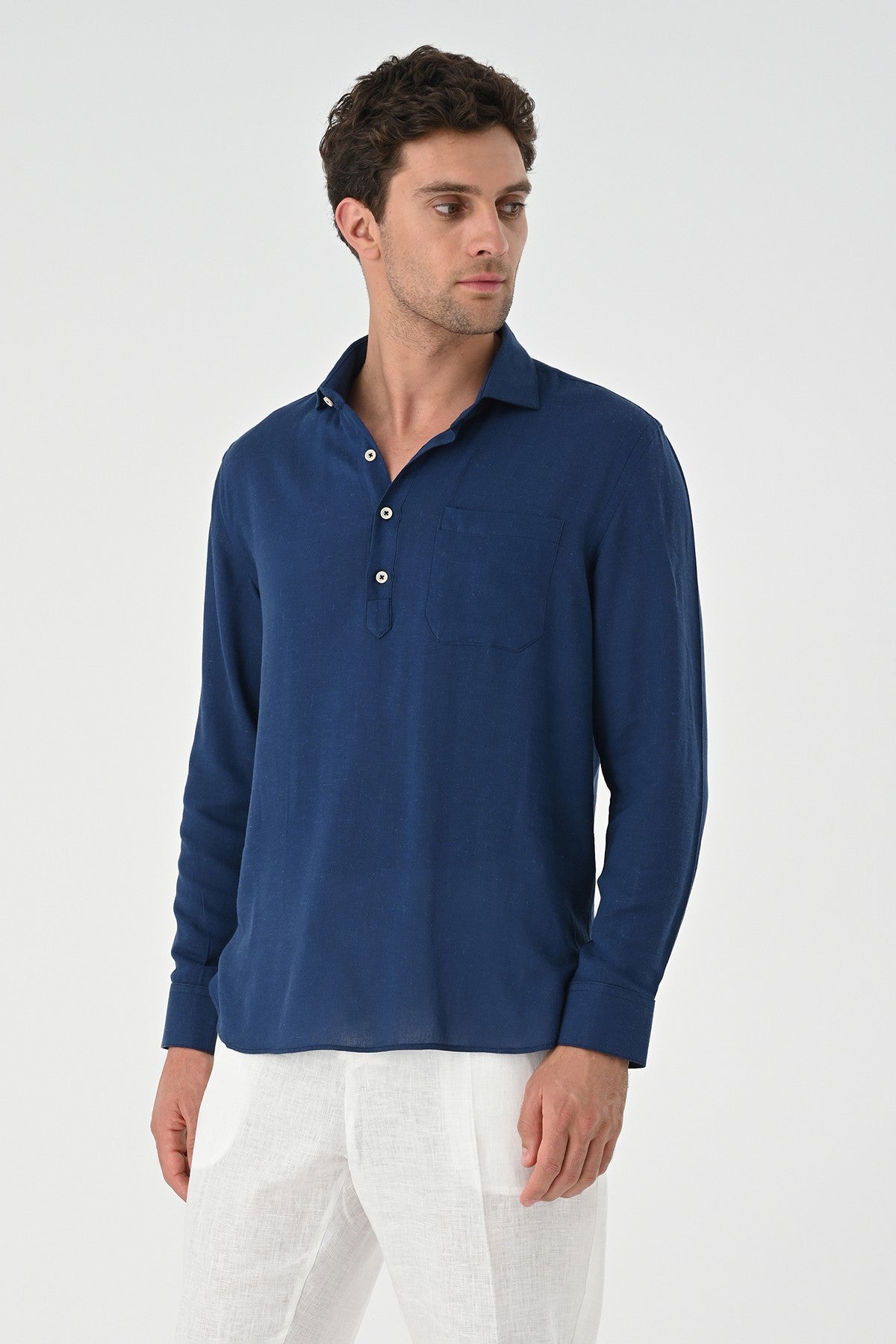Men's Long-Sleeved Shirt with Half-Button Closure