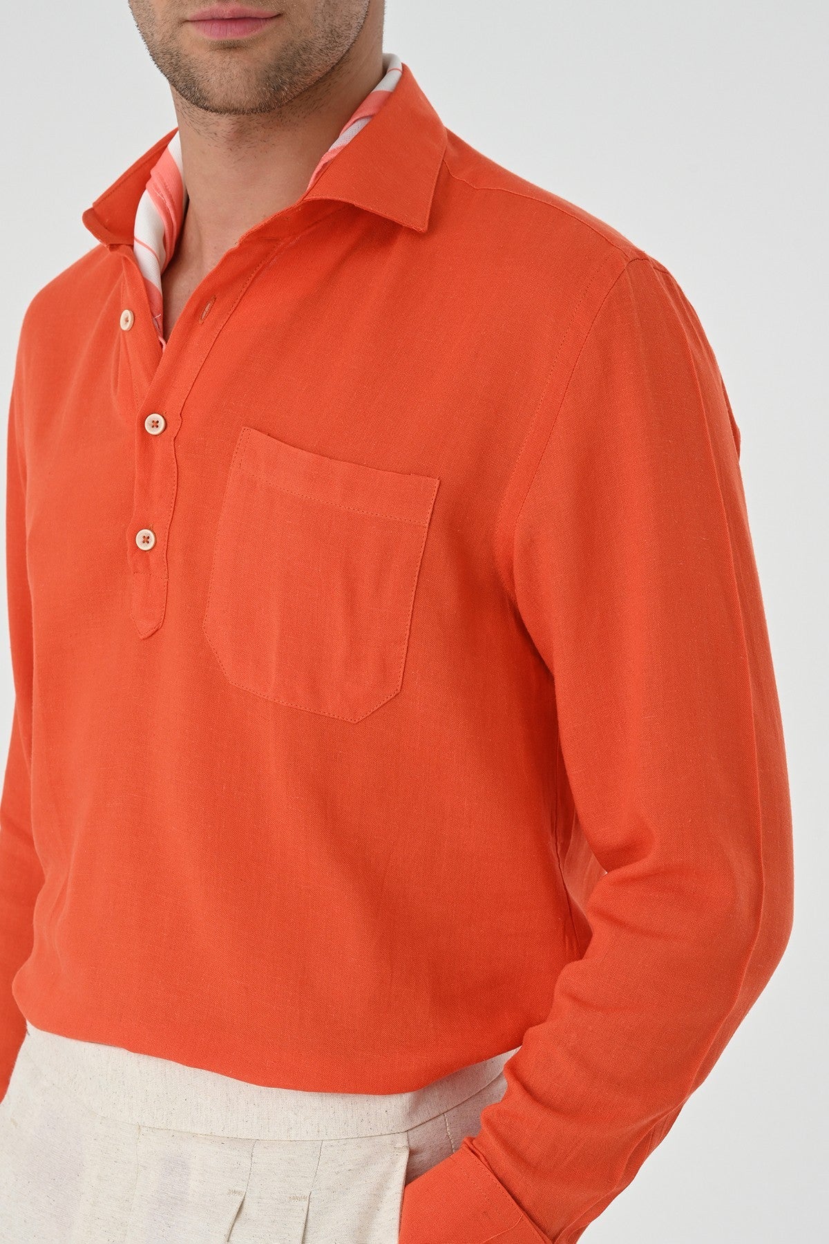 Men's Long-Sleeved Shirt with Half-Button Closure