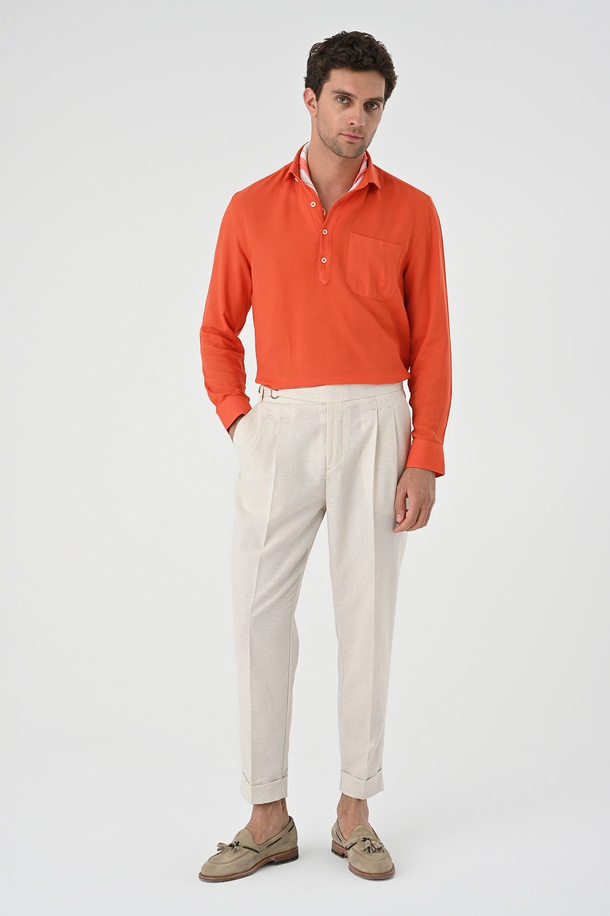 Men's Long-Sleeved Shirt with Half-Button Closure