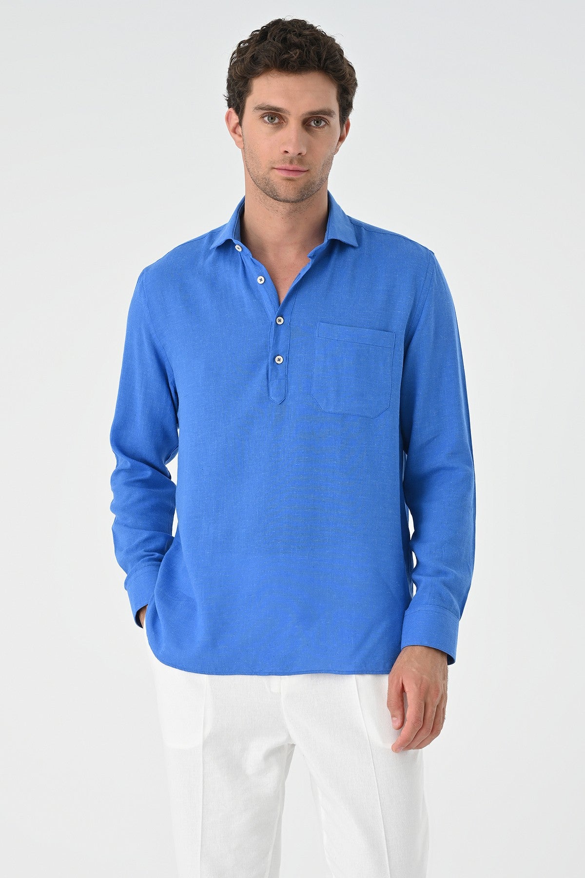 Men's Long-Sleeved Shirt with Half-Button Closure