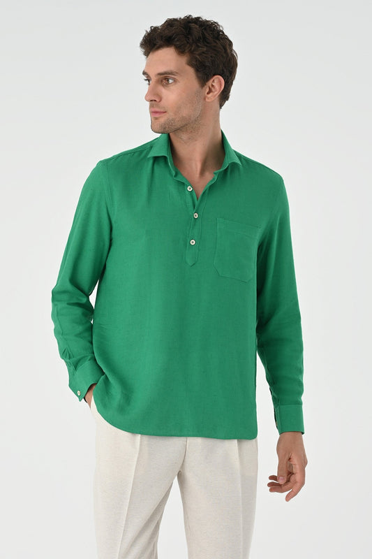 Men's Long-Sleeved Shirt with Half-Button Closure
