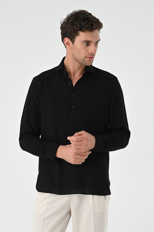 Men's Long-Sleeved Shirt with Half-Button Closure