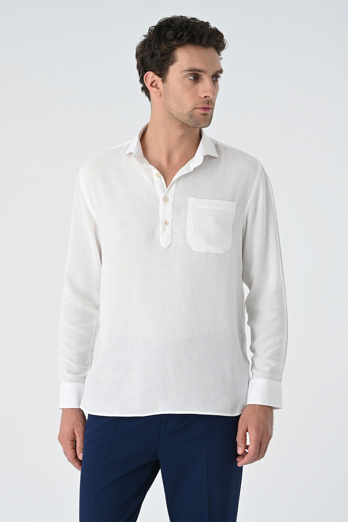 Men's Long-Sleeved Shirt with Half-Button Closure